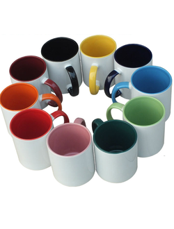 Чашка для сублимации цветная внутри с цветной ручкой 330мл (серия PREMIUM)